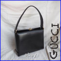 GUCCI Vintage Black Leather Handbag Old Style Rare Classic Collection