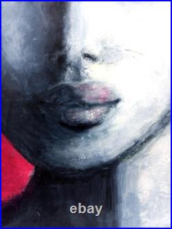 Girl Portrait Original Textured Modern Art Blue Grey Pink Wall Decor, 11x11