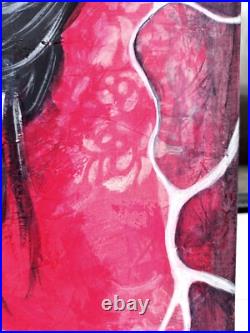 Girl Portrait Original Textured Modern Art Blue Grey Pink Wall Decor, 11x11
