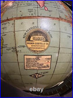 Globe Terrestrial Weber Costello Co. Vintage, Old Style Wood From USA Globe Terrestrial Weber Costello Co. Vintage, Old Style Wood From USA