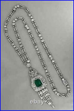 Gorgeous Mid-Century Vintage Style Old European Cut CZ & Green Emerald Necklace