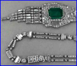 Gorgeous Mid-Century Vintage Style Old European Cut CZ & Green Emerald Necklace