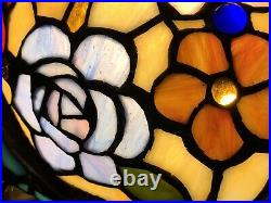 Gorgeous! Vintage Tiffany Style Table Lamp Stained Glass Dual Lights Antique Old
