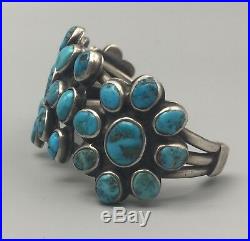 Great, Old, Vintage Turquoise & Sterling Silver Cluster Style Cuff Bracelet
