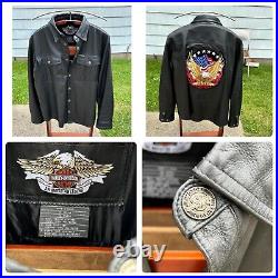 HARLEY DAVIDSON Leather Jacket Shirt Style Mens 2XL Eagle/Flag Patch 98111-98VM