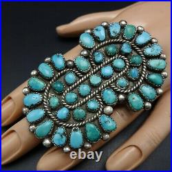 HUGE Old Vintage 1930s Sterling Silver TURQUOISE Manta Style RING size 10