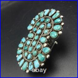 HUGE Old Vintage 1930s Sterling Silver TURQUOISE Manta Style RING size 10