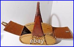 Hand Bag Purse Old Vintage Picnic Basket Style with Leather VHTF