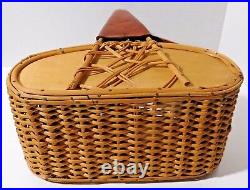 Hand Bag Purse Old Vintage Picnic Basket Style with Leather VHTF