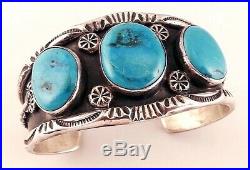 Heavy Old Vintage Pawn Style Sterling & Turquoise Bracelet-intense Blue Stones