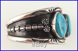 Heavy Old Vintage Pawn Style Sterling & Turquoise Bracelet-intense Blue Stones
