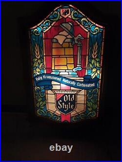 Heileman's Old Style Beer Faux Stained Glass Mug Lighted Sign Vtg Rare WORKS
