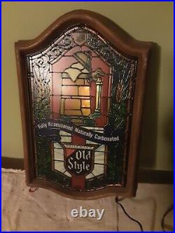 Heileman's Old Style Beer Faux Stained Glass Mug Lighted Sign Vtg Rare WORKS