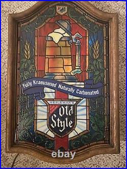 Heileman's Old Style Beer Light Faux Stained Glass Mug Lighted Sign Vtg Rare