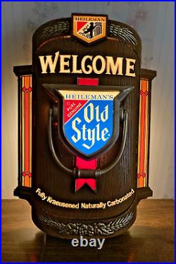 Heileman's Old Style Beer On Tap Lighted Dispaly Sign Welcome Kraeusened Vintage