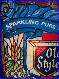 Heileman's Old Style Faux Stained Glass Lighted Beer Sign Vintage Works