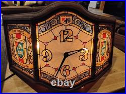 Heilemans Old Style Beer Clock Light Faux Stain Glass Vintage Sign Works Great