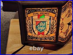 Heilemans Old Style Beer Clock Light Faux Stain Glass Vintage Sign Works Great