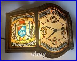 Heilemans Old Style Beer Clock Light Faux Stain Glass Vintage Sign Works Great