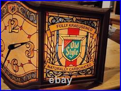 Heilemans Old Style Beer Clock Light Faux Stain Glass Vintage Sign Works Great