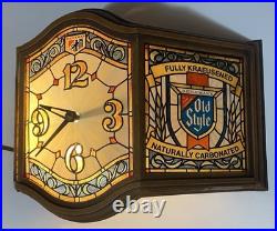 Heilemans Old Style Beer Clock Light Faux Stain Glass Vintage Sign Works Great