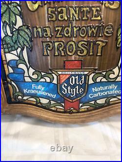 Heilemans Old Style Beer Sign Faux Stain Glass Bar Sign 1980s 19 X 12 Prosit