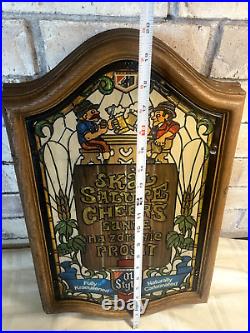 Heilemans Old Style Beer Sign Faux Stain Glass Bar Sign 1980s 19 X 12 Prosit