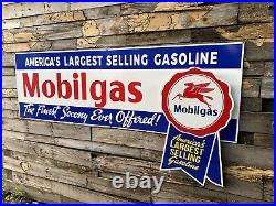 Huge Antique Vintage Old Style Mobilgas Ribbon Service Station Sign