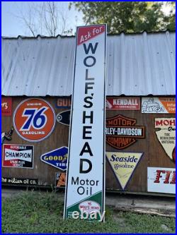 Huge Antique Vintage Old Style Wolf's Head Motor Oil Sign