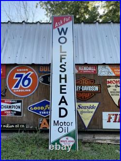 Huge Antique Vintage Old Style Wolf's Head Motor Oil Sign