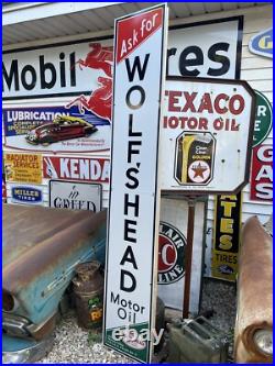 Huge Antique Vintage Old Style Wolf's Head Motor Oil Sign