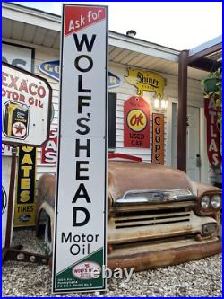 Huge Antique Vintage Old Style Wolf's Head Motor Oil Sign