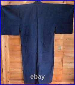 Indigo Kasuri Kimono Cotton Old Cloth Vintage Style Size 127 120 30
