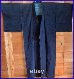 Indigo Kasuri Kimono Cotton Old Cloth Vintage Style Size 127 120 30