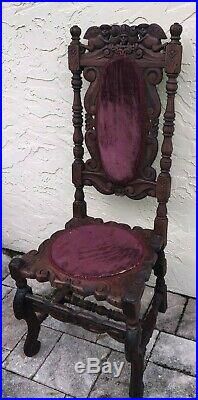 Jacobian Style Old Vintage Antique Chair Wood Carved, Used In Good Condition