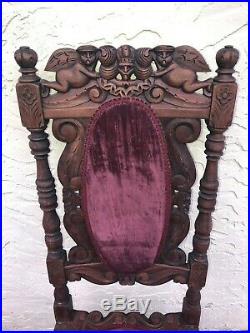 Jacobian Style Old Vintage Antique Chair Wood Carved, Used In Good Condition