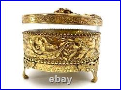 Jewlery / Trinket Box Brass & Glass Old Vintage Victorian Style Gift
