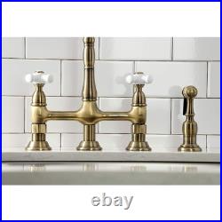 Kingston Brass KS1273PXBS Kitchen Bridge Faucet with Side Sprayer, Antique Brass