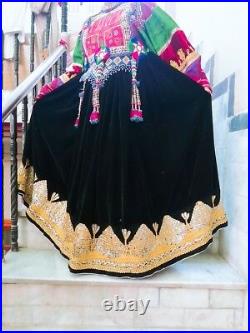 Kuchi Afghani old vintage style Tribal Black Embroidered Dress baho