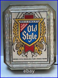 LVintage Heileman's Old Style Crystal Cut Glass Look 1970 Hanging Lighted Beer