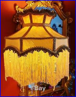 Langham, Victorian Vintage Style Beaded Lampshade. Vintage Old Gold Damask. 14