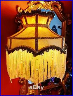 Langham, Victorian Vintage Style Beaded Lampshade. Vintage Old Gold Damask. 14