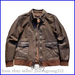 Lapel Short A2 Fight Suit Head Layer Cowhide Vintage Do Old American Leather Jac