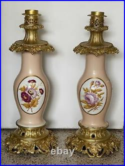 Large Antique Old Paris Pair of Porcelain Lamp Sevres Style 30 Tall
