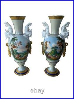 Large Antique Old Paris Pair of Porcelain Vases Sevres Style