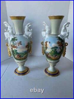 Large Antique Old Paris Pair of Porcelain Vases Sevres Style