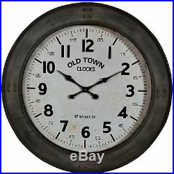 Large Grey Round Old Town Vintage Industrial Style Wall Clock