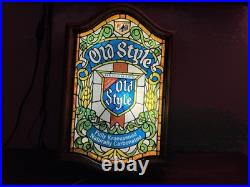 Large Old Style Beer Sign withLight Heilemans Bar Plastic Stained Glass Vintage
