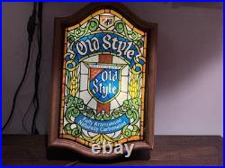 Large Old Style Beer Sign withLight Heilemans Bar Plastic Stained Glass Vintage