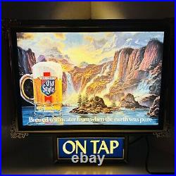 Lighted Heileman's Old Style On Tap Beer Sign 17 x 15 Man Cave Waterfall VTG